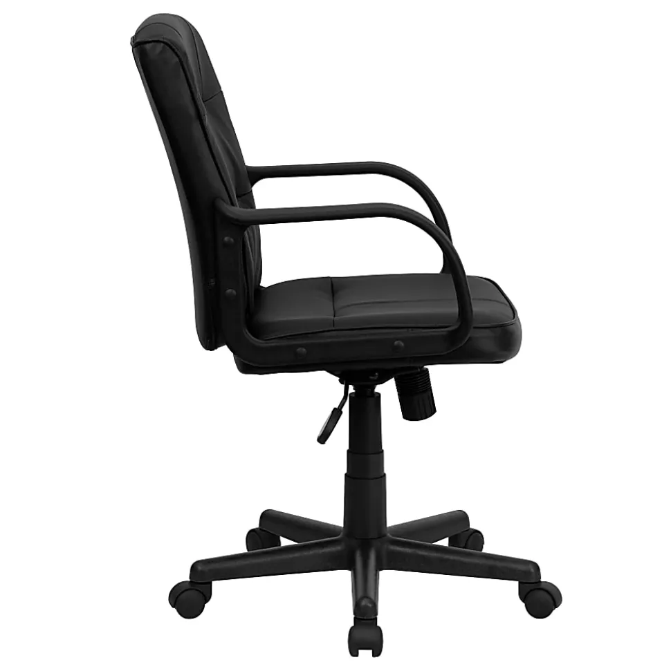 Flash Furniture LeatherSoft™ Faux Leather Mid-Back Office Chair With Chrome Base And Arms, Black/Gray