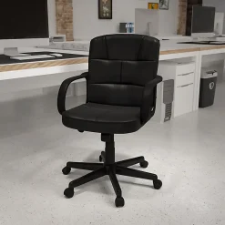 Flash Furniture LeatherSoft™ Faux Leather Mid-Back Office Chair With Chrome Base And Arms, Black/Gray