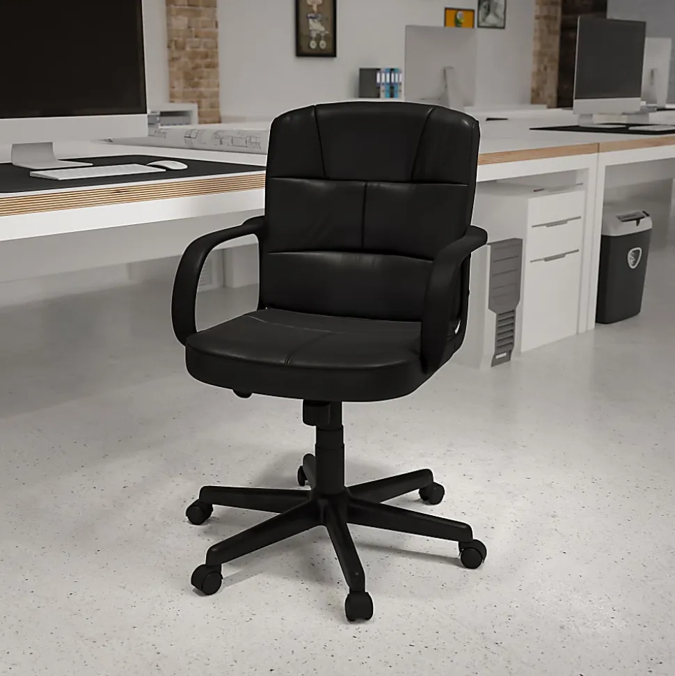 Flash Furniture LeatherSoft™ Faux Leather Mid-Back Office Chair With Chrome Base And Arms, Black/Gray