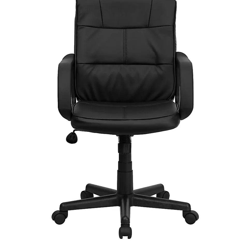 Flash Furniture LeatherSoft™ Faux Leather Mid-Back Office Chair With Chrome Base And Arms, Black/Gray