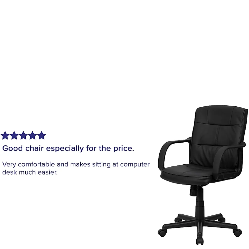 Flash Furniture LeatherSoft™ Faux Leather Mid-Back Office Chair With Chrome Base And Arms, Black/Gray