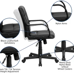 Flash Furniture LeatherSoft™ Faux Leather Mid-Back Office Chair With Chrome Base And Arms, Black/Gray