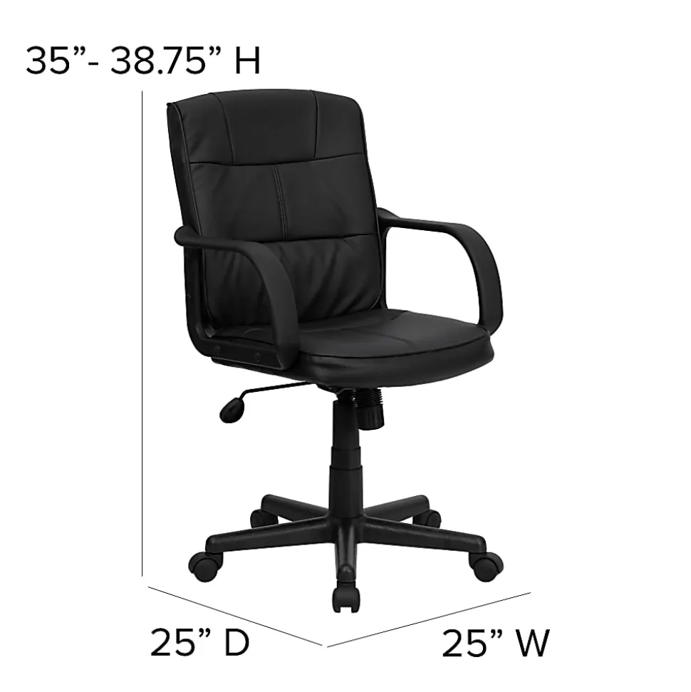 Flash Furniture LeatherSoft™ Faux Leather Mid-Back Office Chair With Chrome Base And Arms, Black/Gray