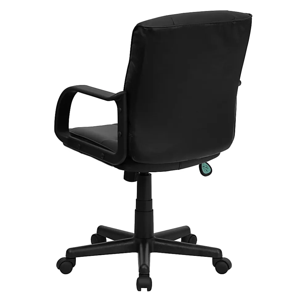 Flash Furniture LeatherSoft™ Faux Leather Mid-Back Office Chair With Chrome Base And Arms, Black/Gray