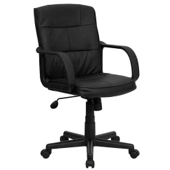 Flash Furniture LeatherSoft™ Faux Leather Mid-Back Office Chair With Chrome Base And Arms, Black/Gray