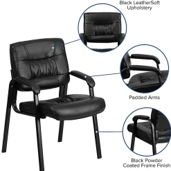 Flash Furniture LeatherSoft Executive Side Reception Chair with Powder Coated Frame, Black/Black