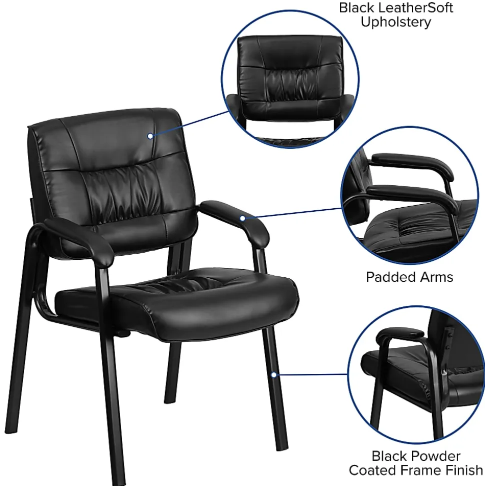 Flash Furniture LeatherSoft Executive Side Reception Chair with Powder Coated Frame, Black/Black