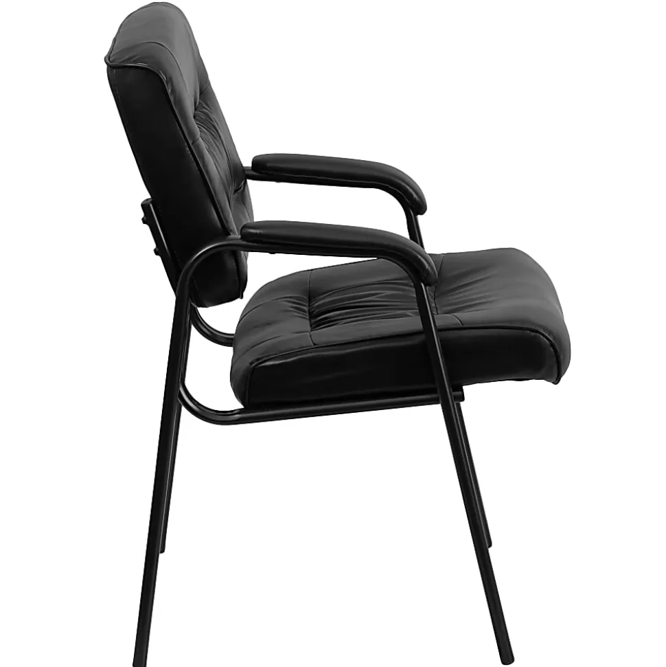 Flash Furniture LeatherSoft Executive Side Reception Chair with Powder Coated Frame, Black/Black