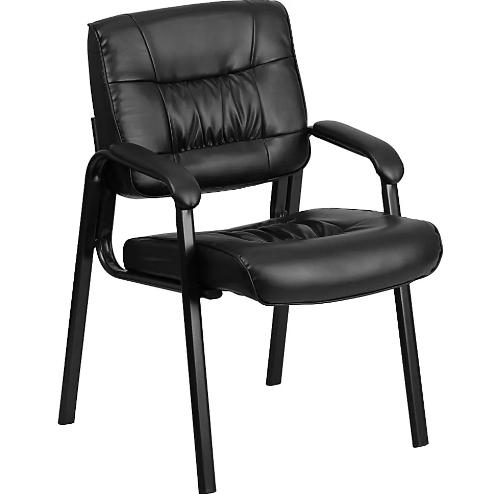 Flash Furniture LeatherSoft Executive Side Reception Chair with Powder Coated Frame, Black/Black