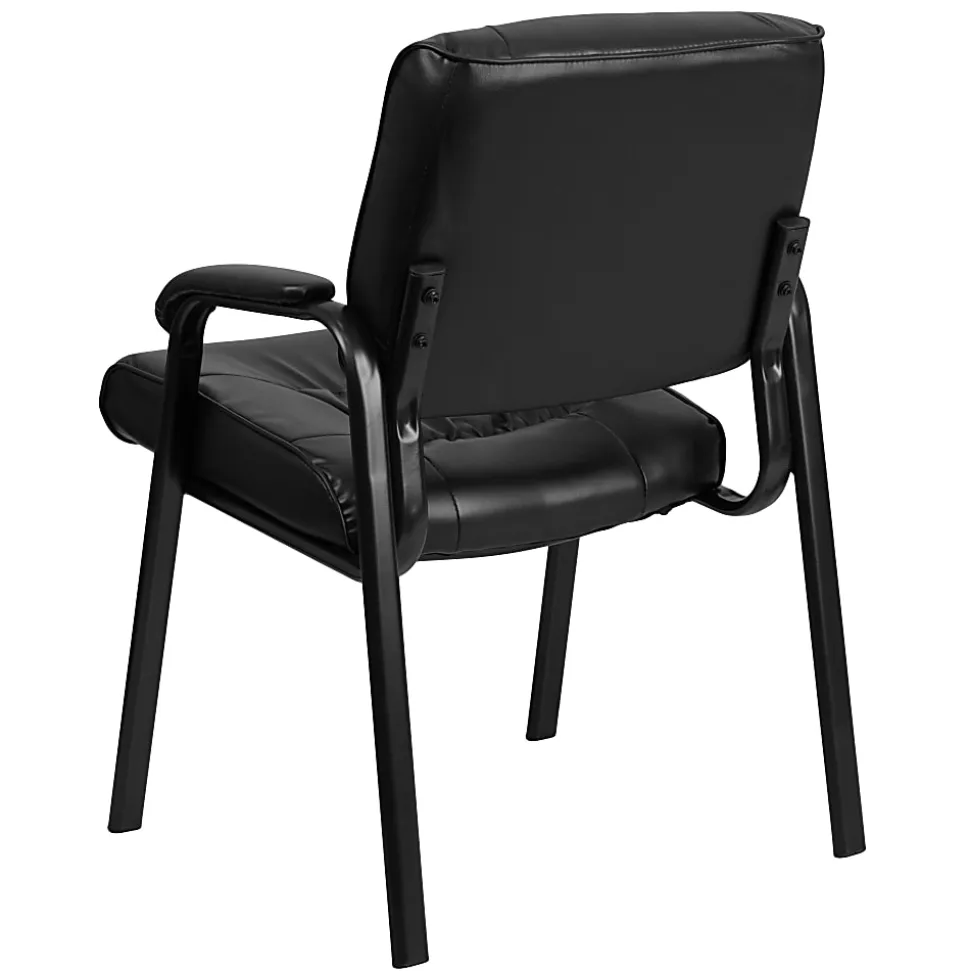 Flash Furniture LeatherSoft Executive Side Reception Chair with Powder Coated Frame, Black/Black