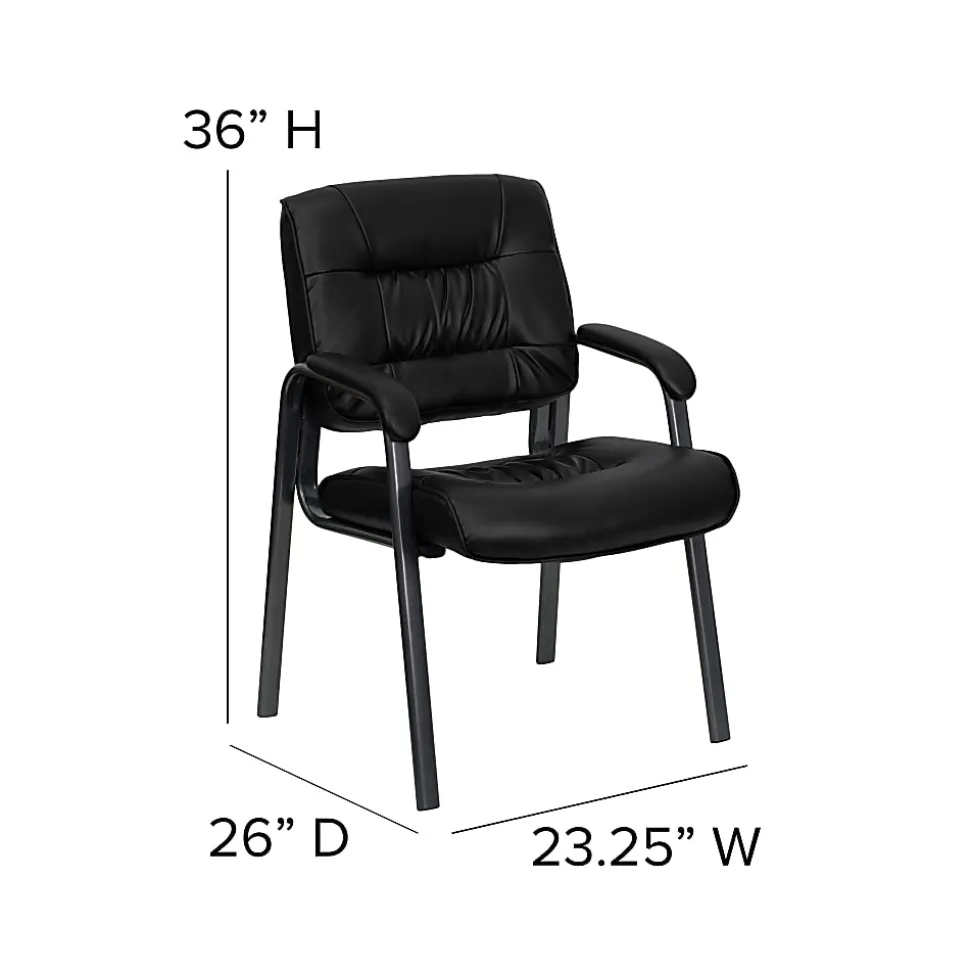 Flash Furniture LeatherSoft Executive Side Reception Chair with Powder Coated Frame, Black/Black