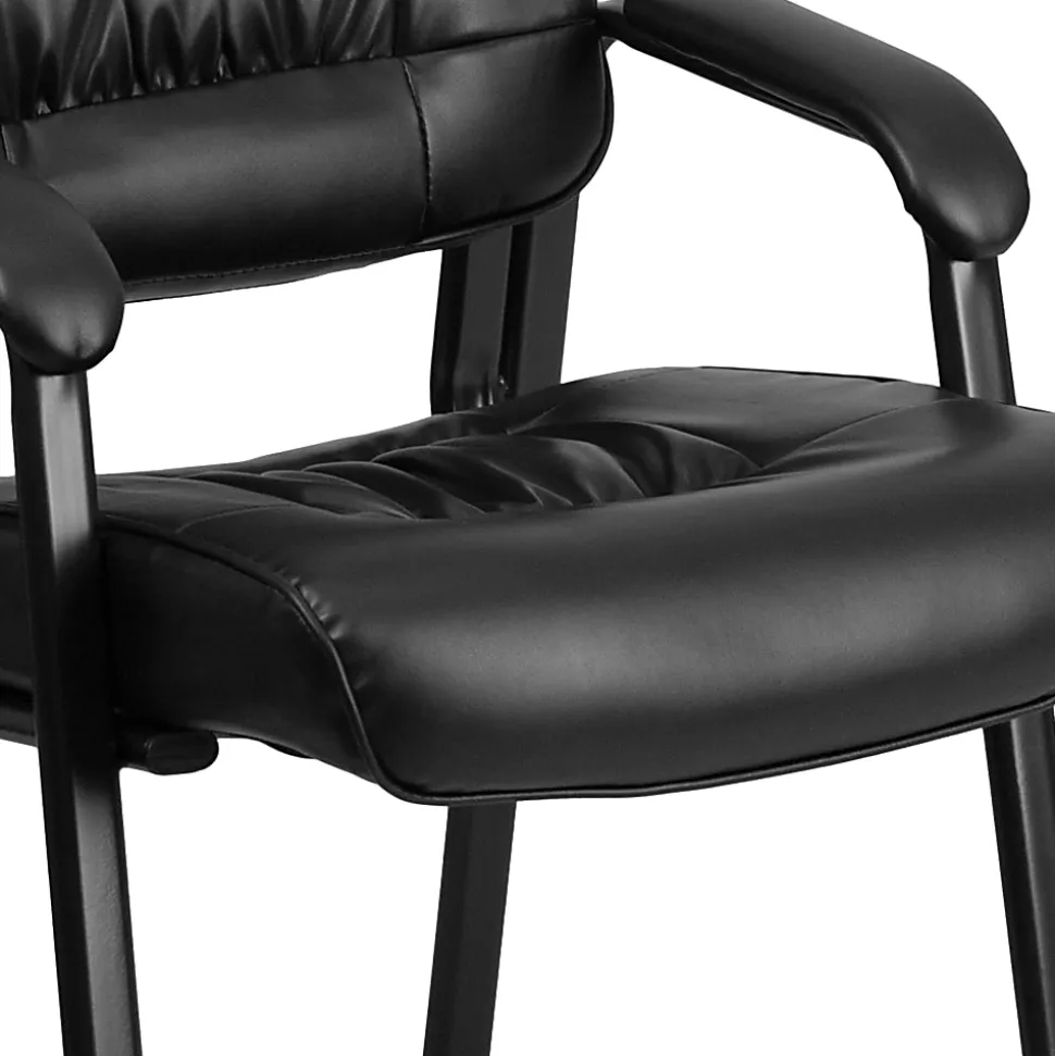 Flash Furniture LeatherSoft Executive Side Reception Chair with Powder Coated Frame, Black/Black