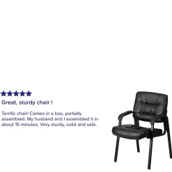 Flash Furniture LeatherSoft Executive Side Reception Chair with Powder Coated Frame, Black/Black