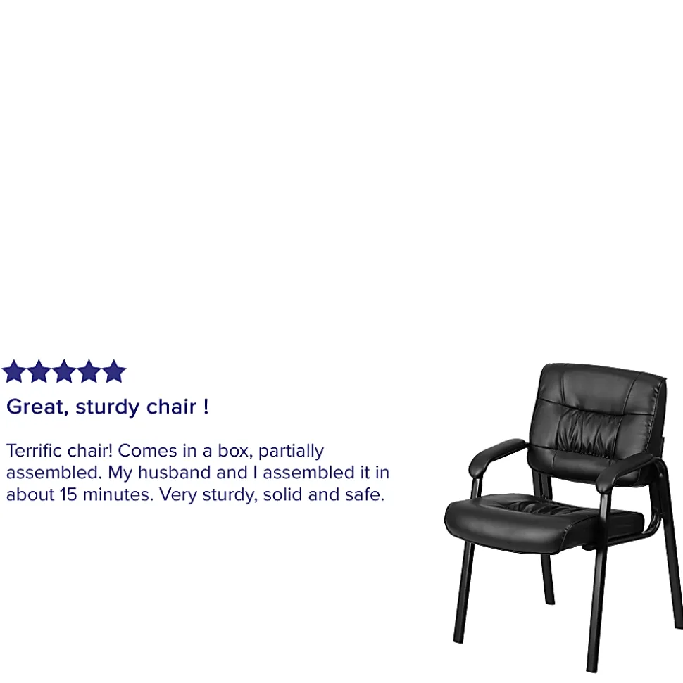 Flash Furniture LeatherSoft Executive Side Reception Chair with Powder Coated Frame, Black/Black