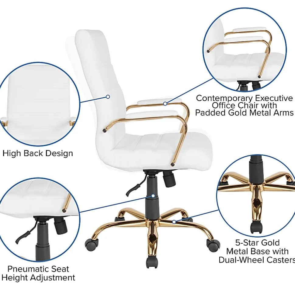 Flash Furniture LeatherSoft™ Faux Leather High-Back Office Chair, White/Gold