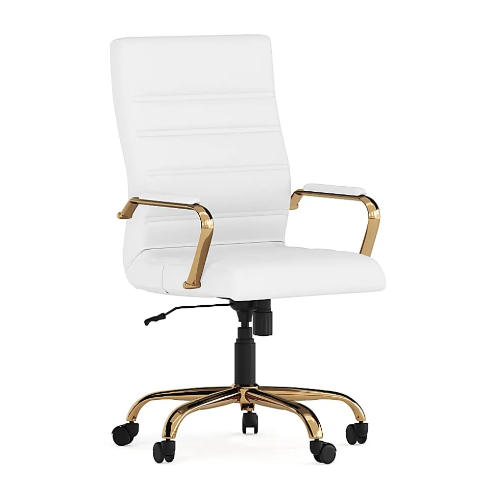 Flash Furniture LeatherSoft™ Faux Leather High-Back Office Chair, White/Gold