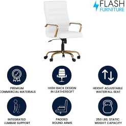 Flash Furniture LeatherSoft™ Faux Leather High-Back Office Chair, White/Gold