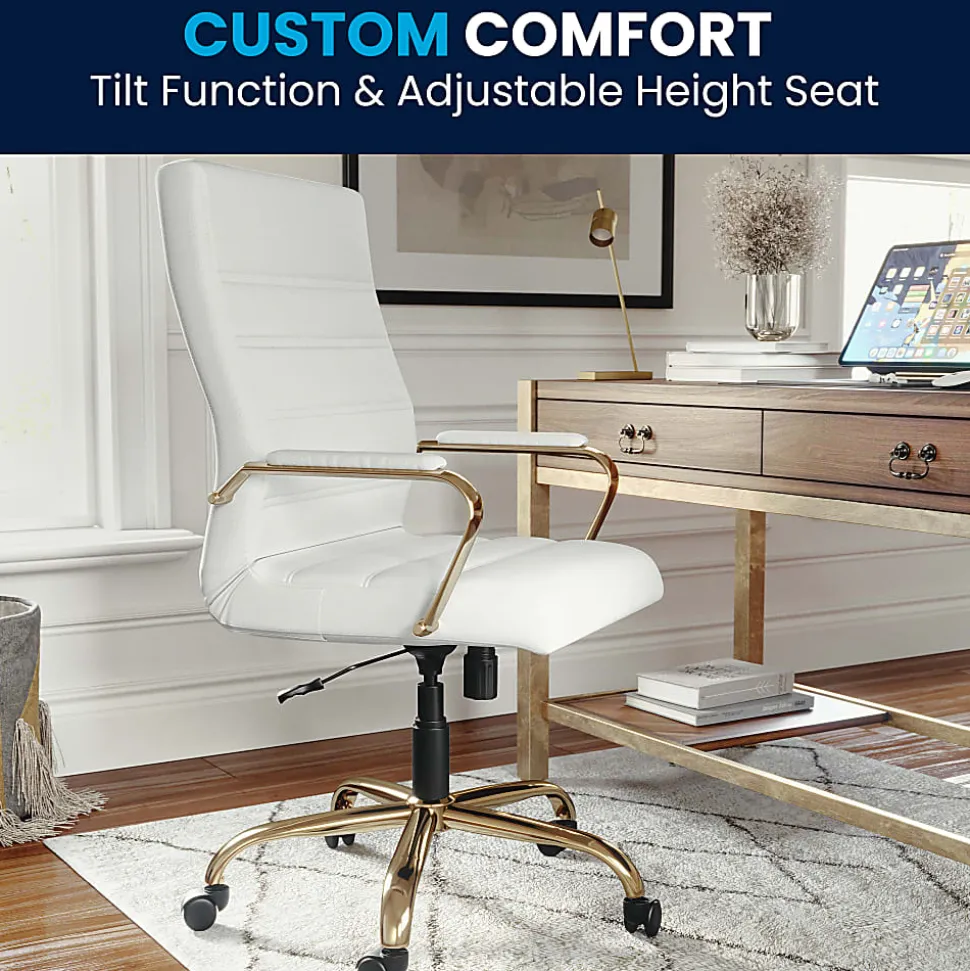 Flash Furniture LeatherSoft™ Faux Leather High-Back Office Chair, White/Gold