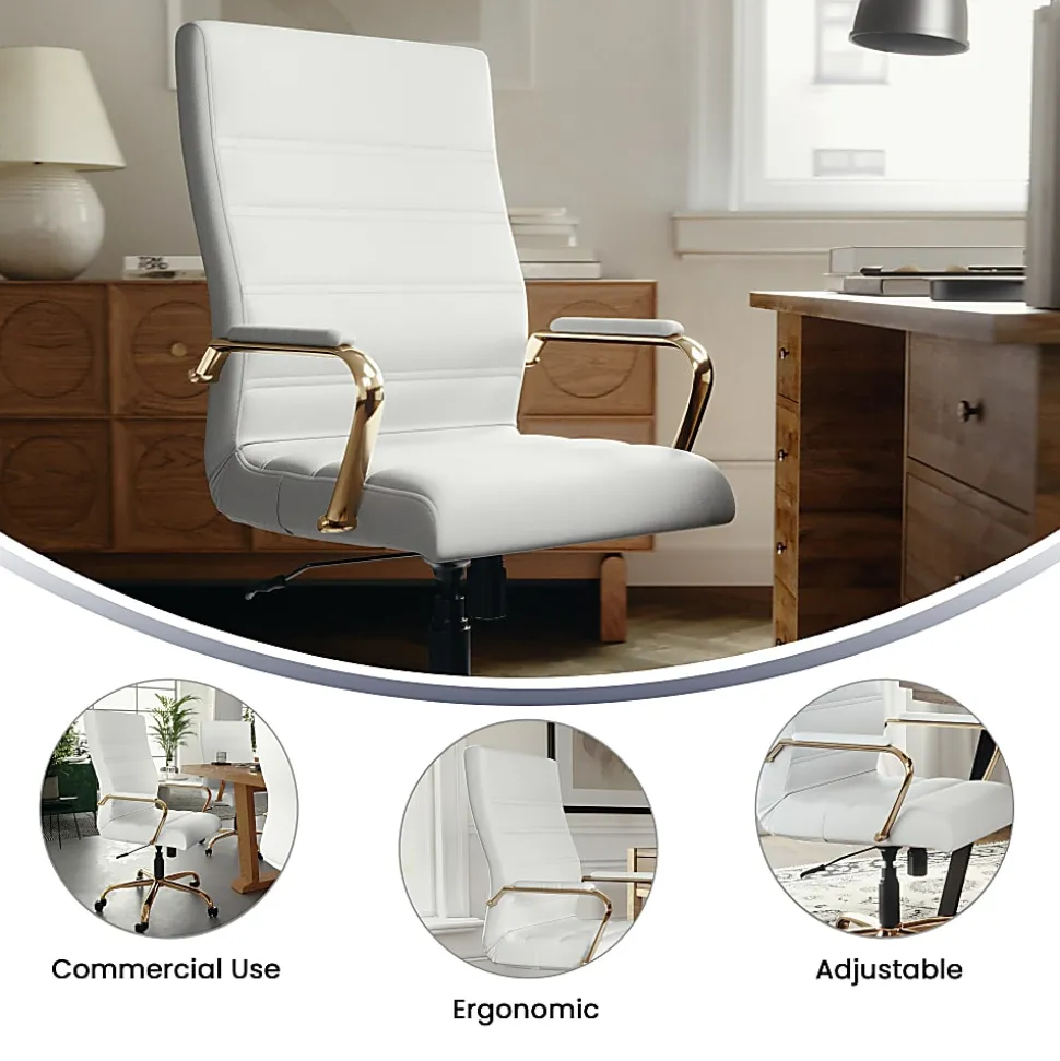 Flash Furniture LeatherSoft™ Faux Leather High-Back Office Chair, White/Gold