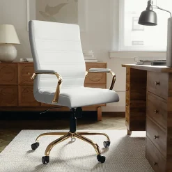 Flash Furniture LeatherSoft™ Faux Leather High-Back Office Chair, White/Gold