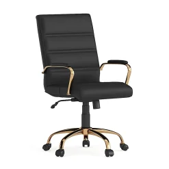 Flash Furniture LeatherSoft™ Faux Leather Mid-Back Office Chair With Chrome Base And Arms, Black/Gold