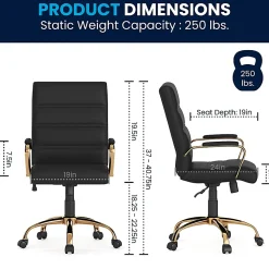 Flash Furniture LeatherSoft™ Faux Leather Mid-Back Office Chair With Chrome Base And Arms, Black/Gold