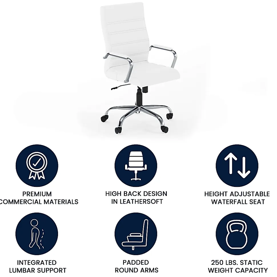 Flash Furniture LeatherSoft™ Faux Leather High-Back Office Chair With Chrome Base And Arms, White/Gray