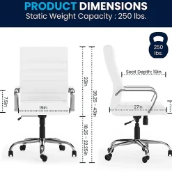 Flash Furniture LeatherSoft™ Faux Leather High-Back Office Chair With Chrome Base And Arms, White/Gray