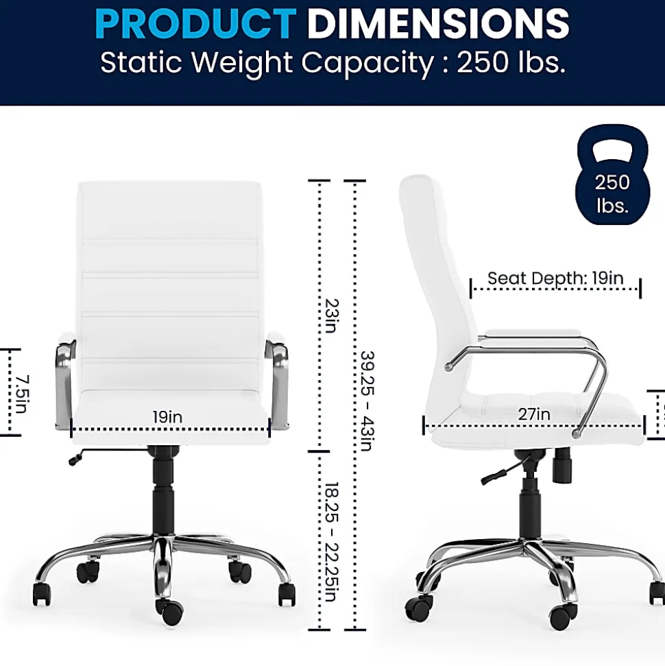 Flash Furniture LeatherSoft™ Faux Leather High-Back Office Chair With Chrome Base And Arms, White/Gray