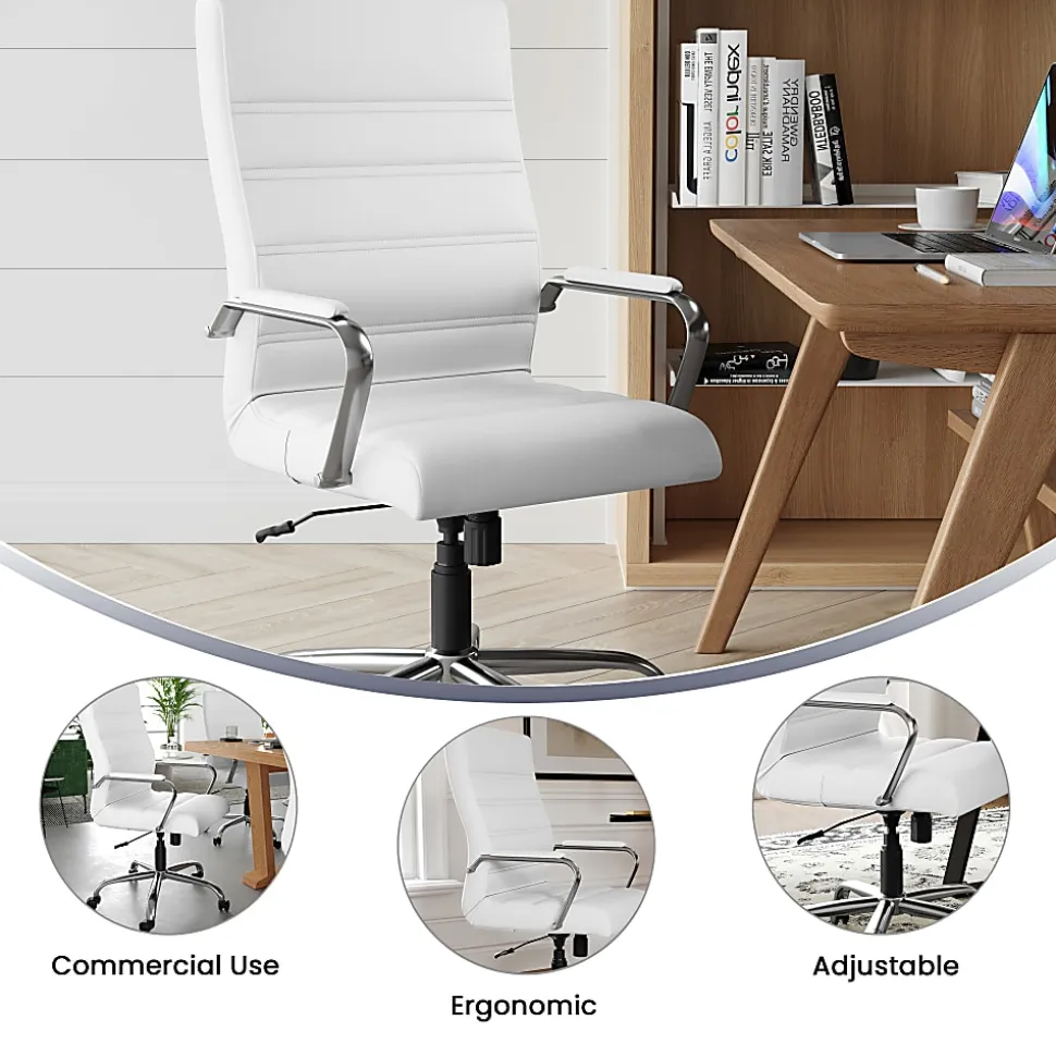 Flash Furniture LeatherSoft™ Faux Leather High-Back Office Chair With Chrome Base And Arms, White/Gray