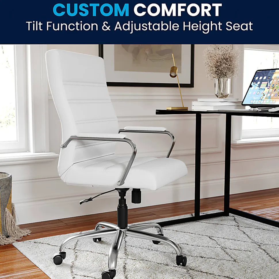 Flash Furniture LeatherSoft™ Faux Leather High-Back Office Chair With Chrome Base And Arms, White/Gray