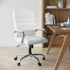 Flash Furniture LeatherSoft™ Faux Leather High-Back Office Chair With Chrome Base And Arms, White/Gray