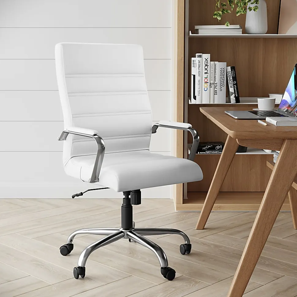 Flash Furniture LeatherSoft™ Faux Leather High-Back Office Chair With Chrome Base And Arms, White/Gray