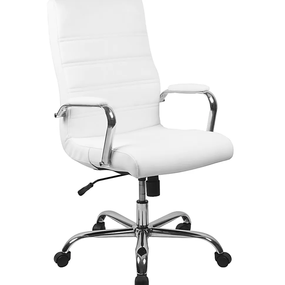 Flash Furniture LeatherSoft™ Faux Leather High-Back Office Chair With Chrome Base And Arms, White/Gray
