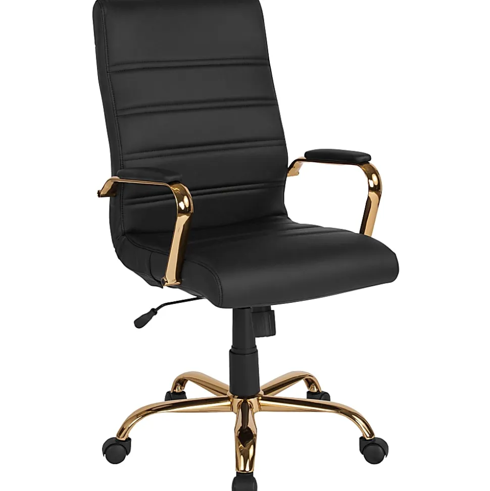 Flash Furniture LeatherSoft™ Faux Leather Mid-Back Office Chair With Chrome Base And Arms, White/Pink