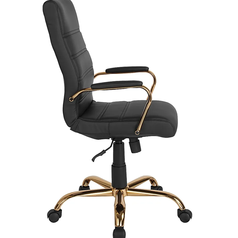Flash Furniture LeatherSoft™ Faux Leather Mid-Back Office Chair With Chrome Base And Arms, White/Pink