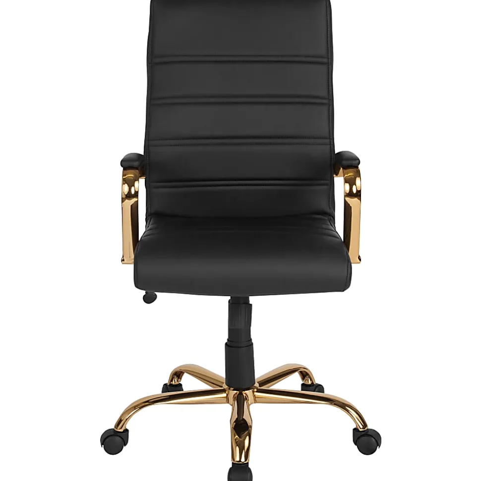 Flash Furniture LeatherSoft™ Faux Leather Mid-Back Office Chair With Chrome Base And Arms, White/Pink