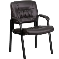 Flash Furniture LeatherSoft Executive Side Reception Chair with Powder Coated Frame, Brown/Black