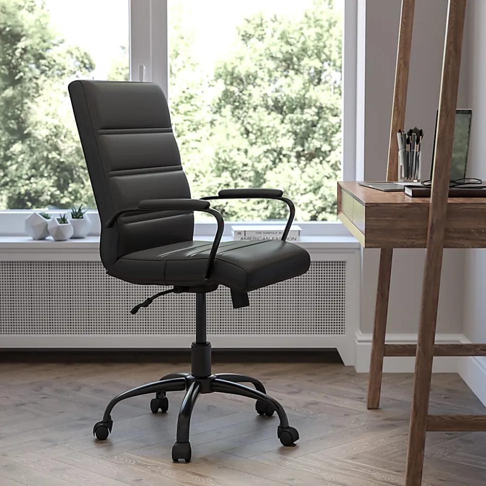 Flash Furniture LeatherSoft™ Faux Leather Mid-Back Office Chair, Black/Chrome