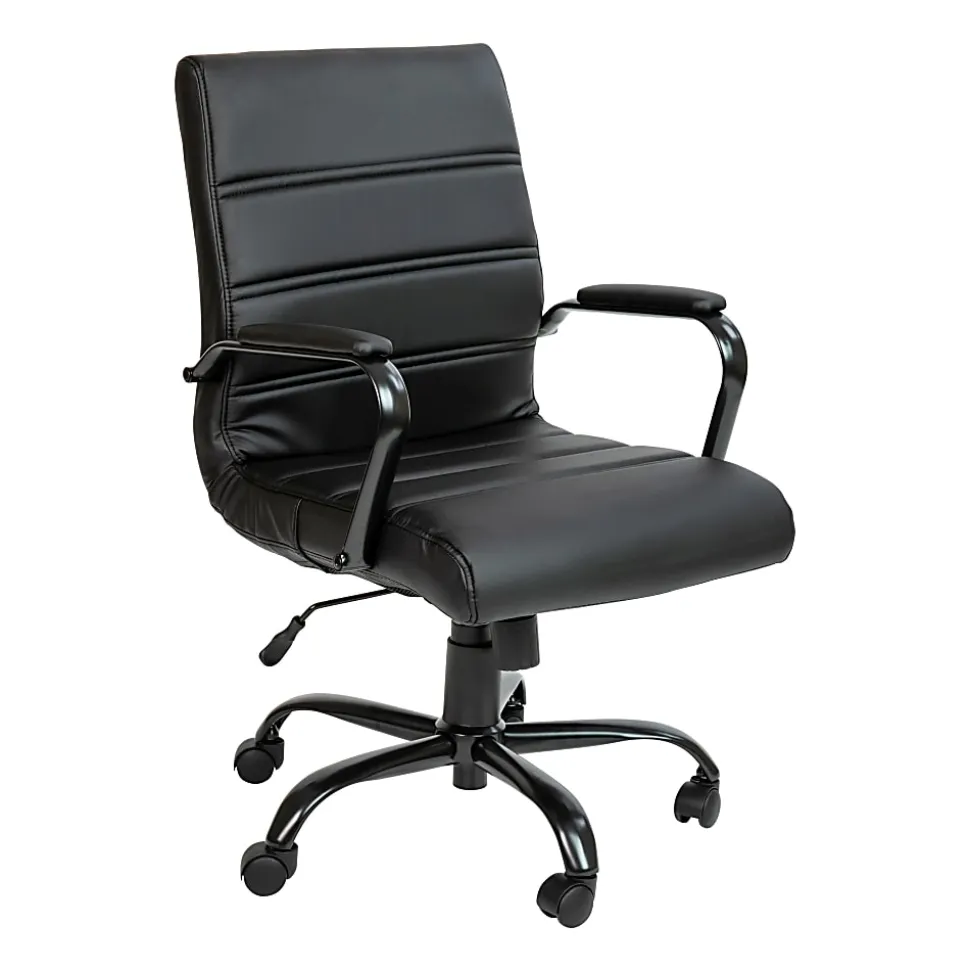 Flash Furniture LeatherSoft™ Faux Leather Mid-Back Office Chair, Black/Chrome