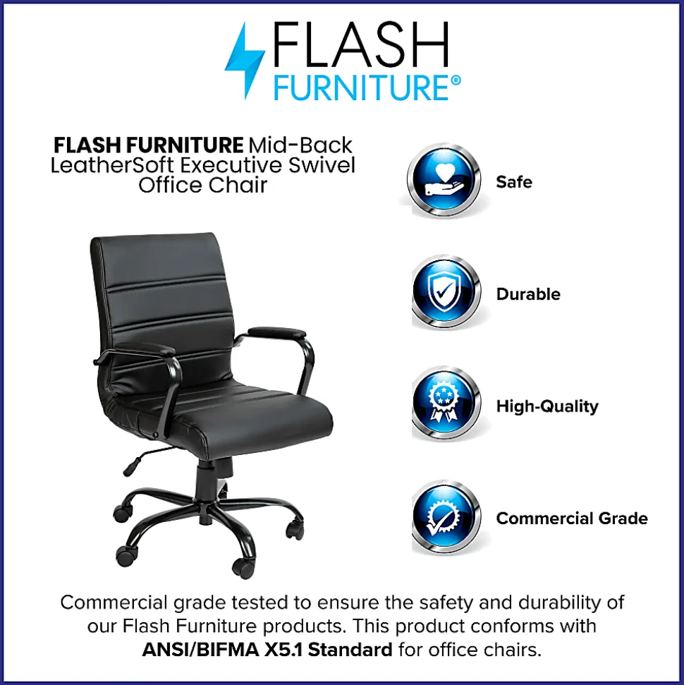 Flash Furniture LeatherSoft™ Faux Leather Mid-Back Office Chair, Black/Chrome