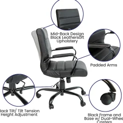 Flash Furniture LeatherSoft™ Faux Leather Mid-Back Office Chair, Black/Chrome