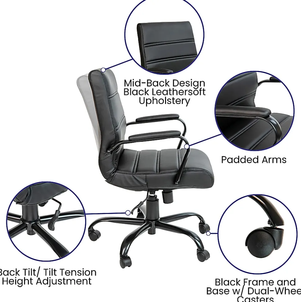Flash Furniture LeatherSoft™ Faux Leather Mid-Back Office Chair, Black/Chrome