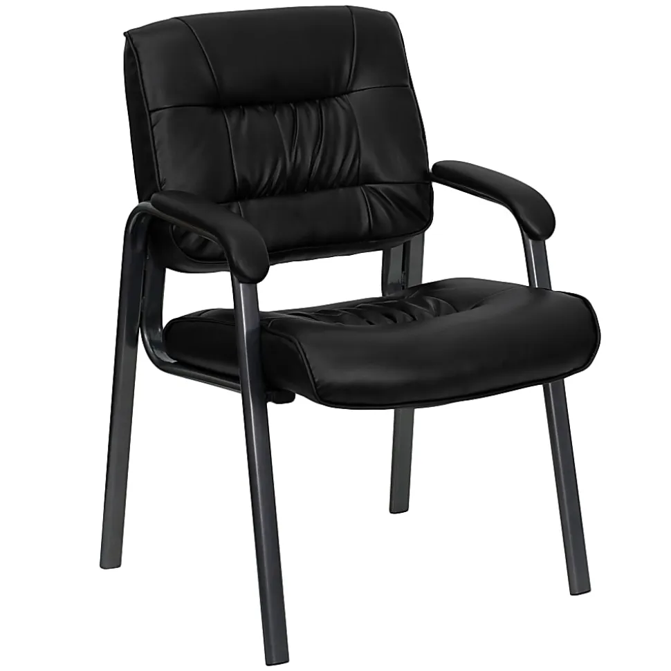 Flash Furniture LeatherSoft Executive Side Reception Chair with Powder Coated Frame, Black/Titanium Gray