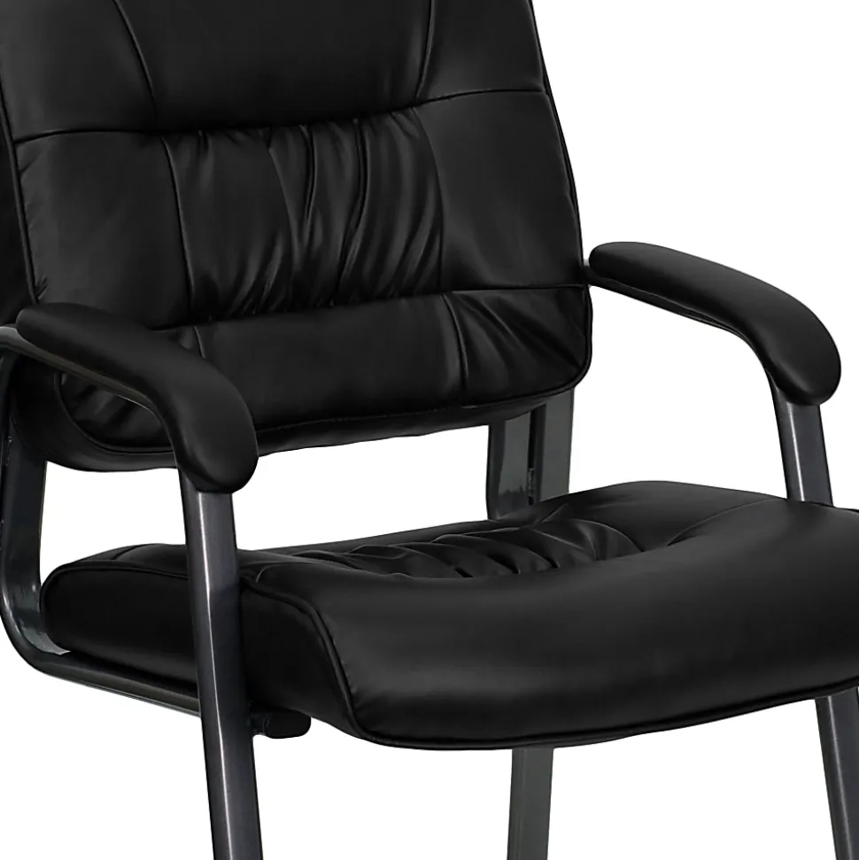Flash Furniture LeatherSoft Executive Side Reception Chair with Powder Coated Frame, Black/Titanium Gray