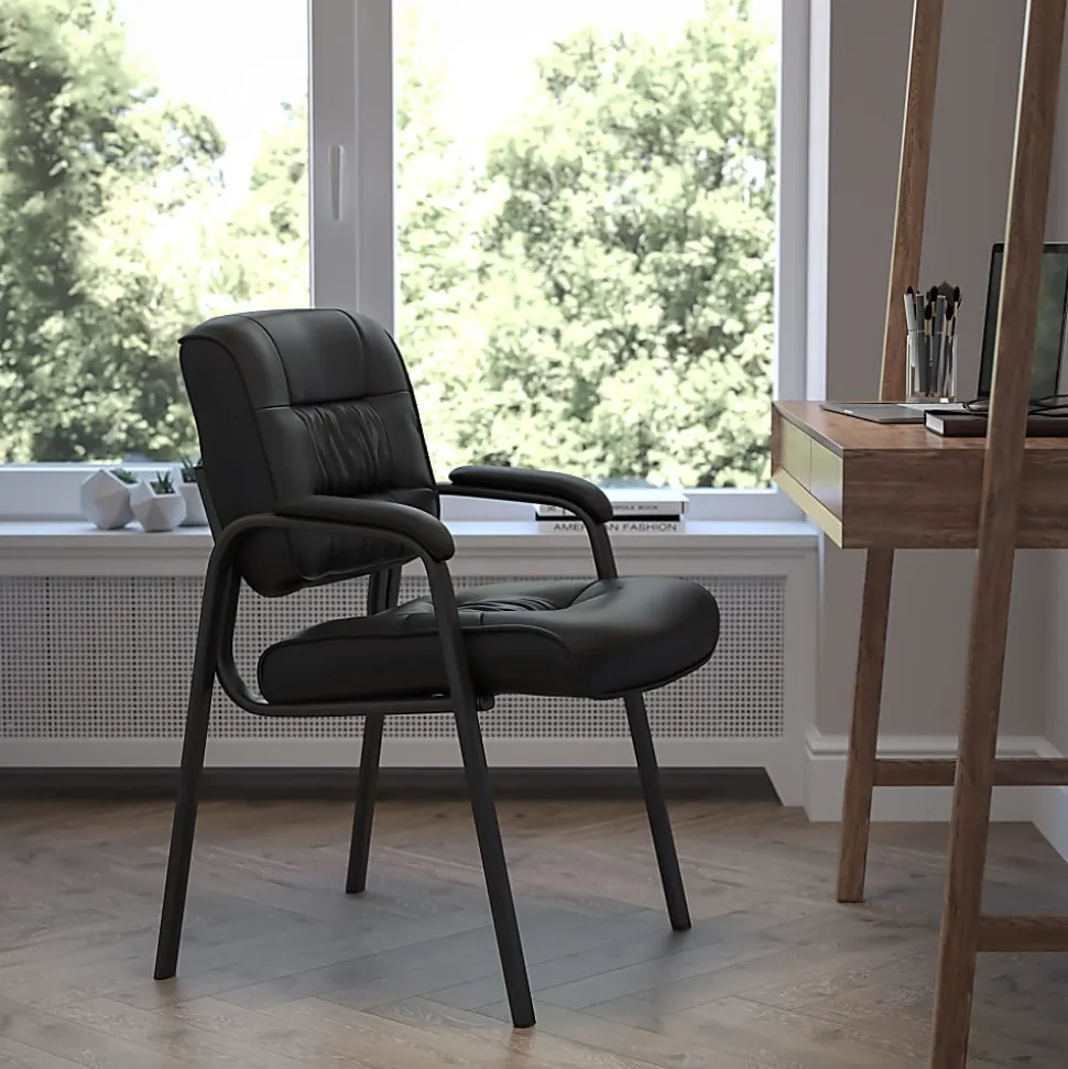 Flash Furniture LeatherSoft Executive Side Reception Chair with Powder Coated Frame, Black/Titanium Gray