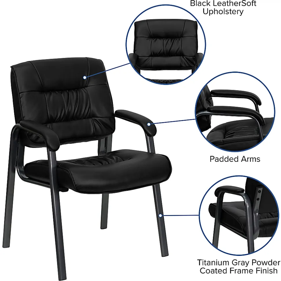 Flash Furniture LeatherSoft Executive Side Reception Chair with Powder Coated Frame, Black/Titanium Gray