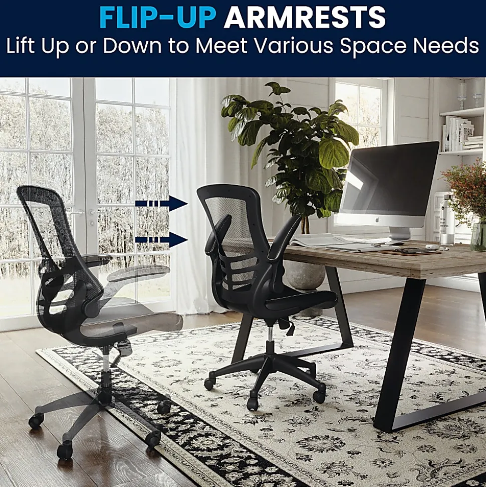 Flash Furniture LeatherSoft™ Faux Leather Mid-Back Swivel Chair With Flip-Up Arms, Black