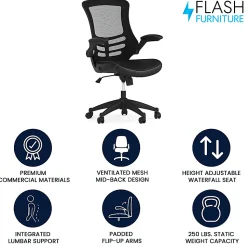 Flash Furniture LeatherSoft™ Faux Leather Mid-Back Swivel Chair With Flip-Up Arms, Black