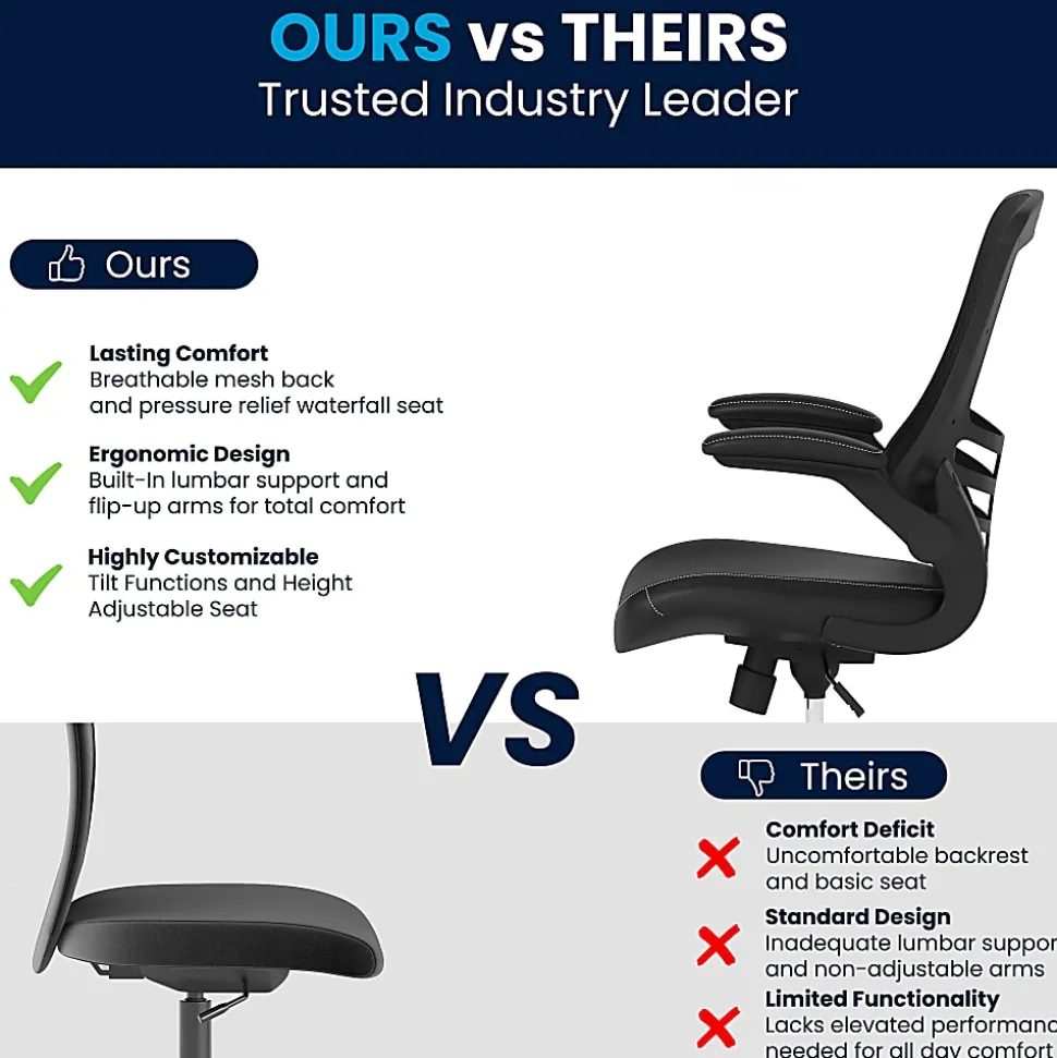 Flash Furniture LeatherSoft™ Faux Leather Mid-Back Swivel Chair With Flip-Up Arms, Black